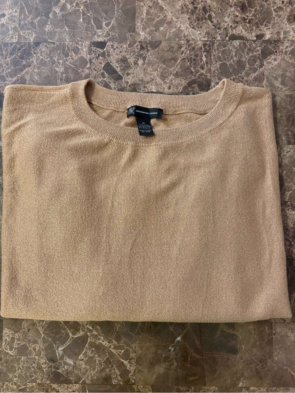 INC International Concepts Camel with Sparkle Women’s Sweater